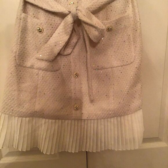 NWT MOTF PREMIUM TWEED GOLD BUTTON PATCH POCKET PLEATED HEM BELTED DRESS - Picture 6 of 10